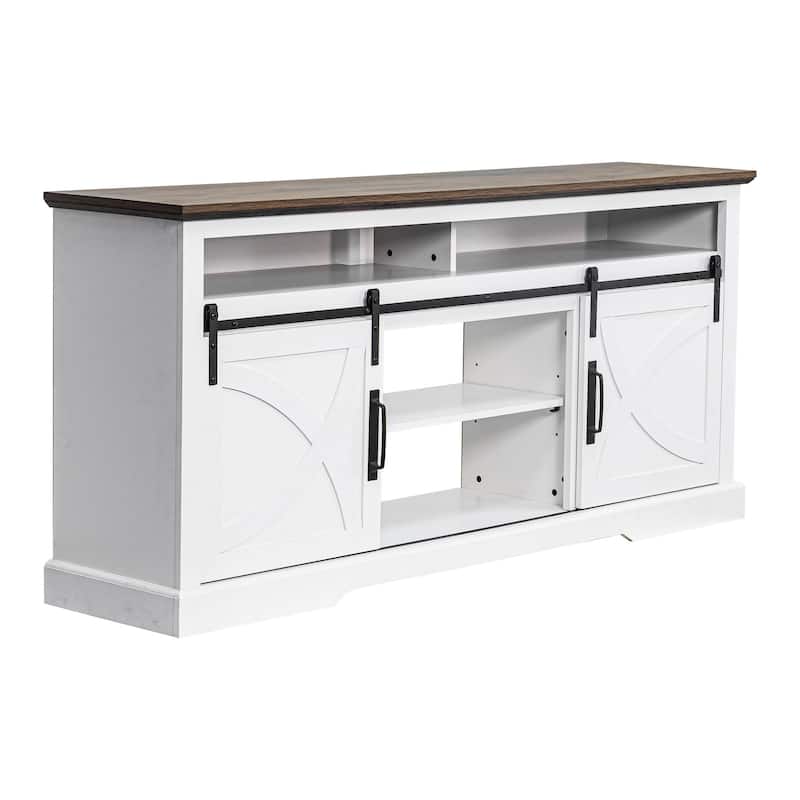 68" Rustic Sliding Barn Door TV Stand White TV Console for 80" TVs