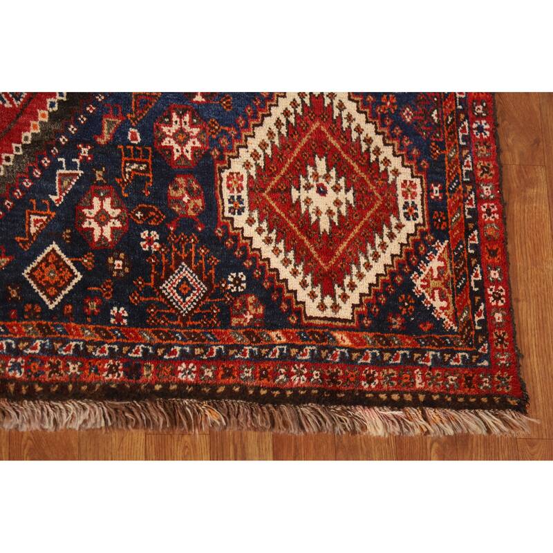 Hand Knotted Oriental 100% Wool Carpet Traditional Geometric Red Shiraz Area Rug - 8' 7'' X 5' 8''