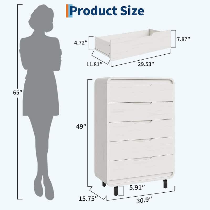 48" Tall Modern 5 Drawers Dresser for Bedroom, Living Room, Hallway