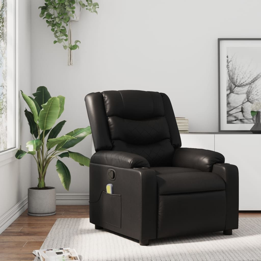 vidaXL Massage Recliner Chair Black Faux Leather - 30.3