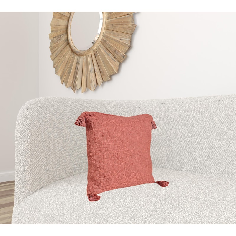 HomeRoots 20" X 20" Deep Coral 100% Cotton Zippered Pillow