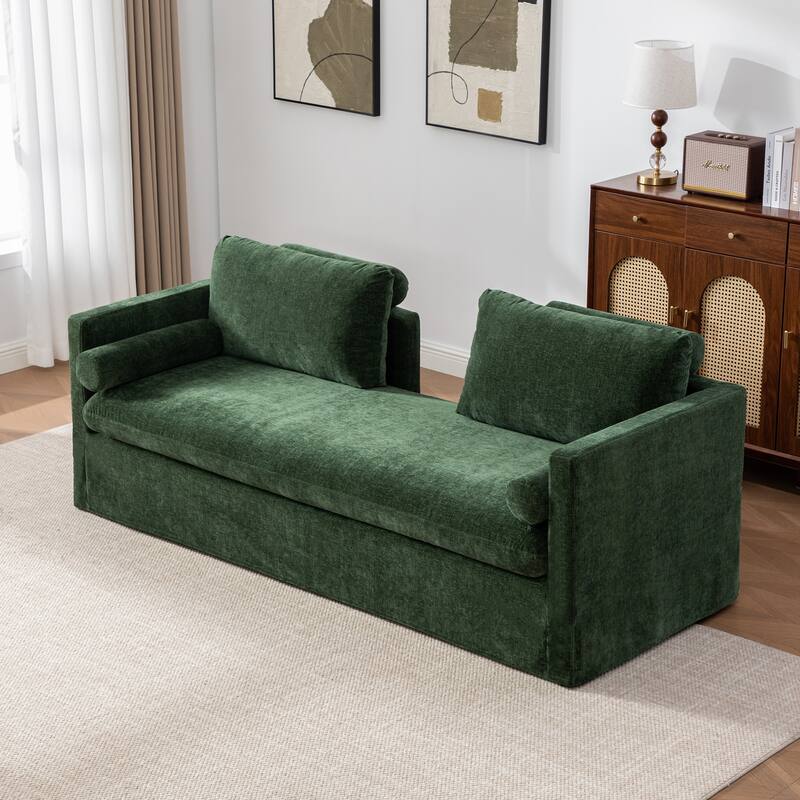 82.7" W Chenille Fabric Comfortable 2-Seater Sofa With Plush Cushion,Loveseat With Pillows - Green