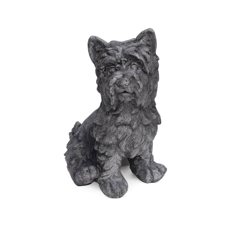Roomfitters Cricket Dog Cast Stone Garden Statue, 15-Inch Terrier Puppy Sculpture in Lightweight Concrete, Antique Gray