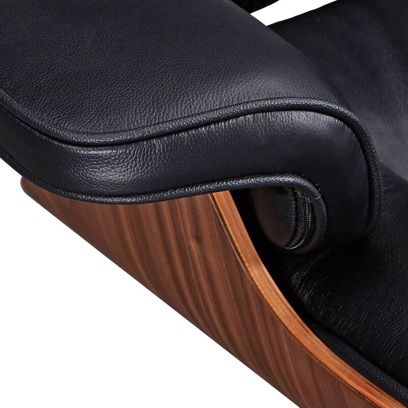 HomeRoots 28" Black and Light Brown Tufted Genuine Leather Lounge Chair With Ottoman - 28.30 in. x 29.00 in. x 20.50 in.