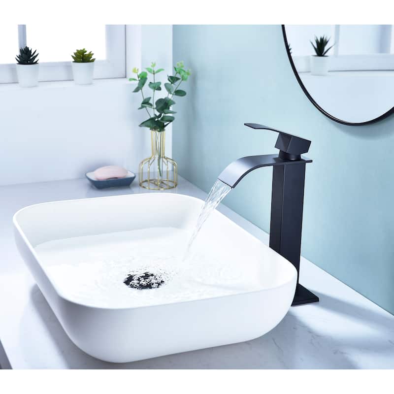 Modern Single Handle Sink Vanity Bathroom Faucet with Waterfall Spout, Anti Corrosion, Anti Rust, Easy Clean
