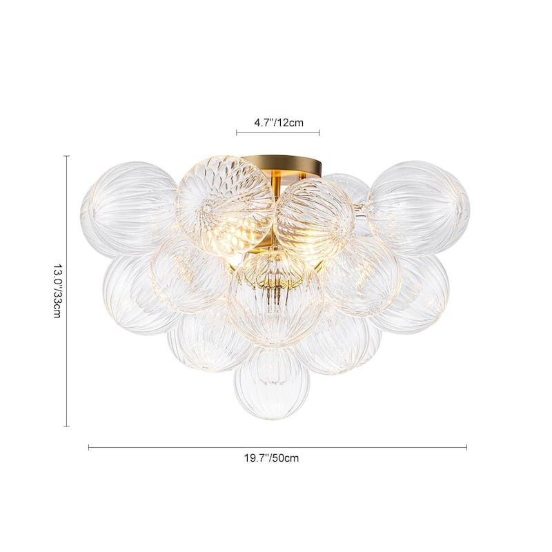Glam 2-Light Striped Glass Cluster Bubble Living Room Flush Mount - 19.7 in