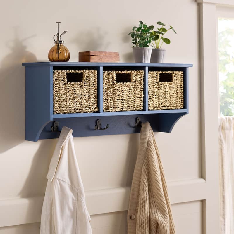 SAFAVIEH Jemina Black Hanging 3-Basket Wall Rack - 28" x 7.8" x 12" - 28"W x 8"D x 12"H - Blue