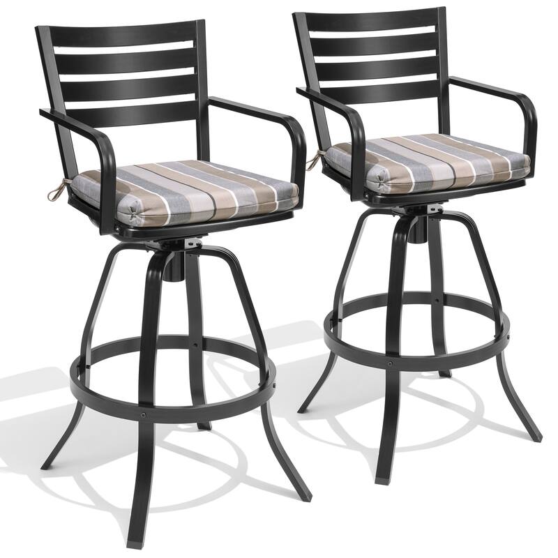 Outdoor Indoor Patio Aluminum Swivel Bar Stools Set with Sunbrella Cushions - MILANOCHAR - 2-Piece