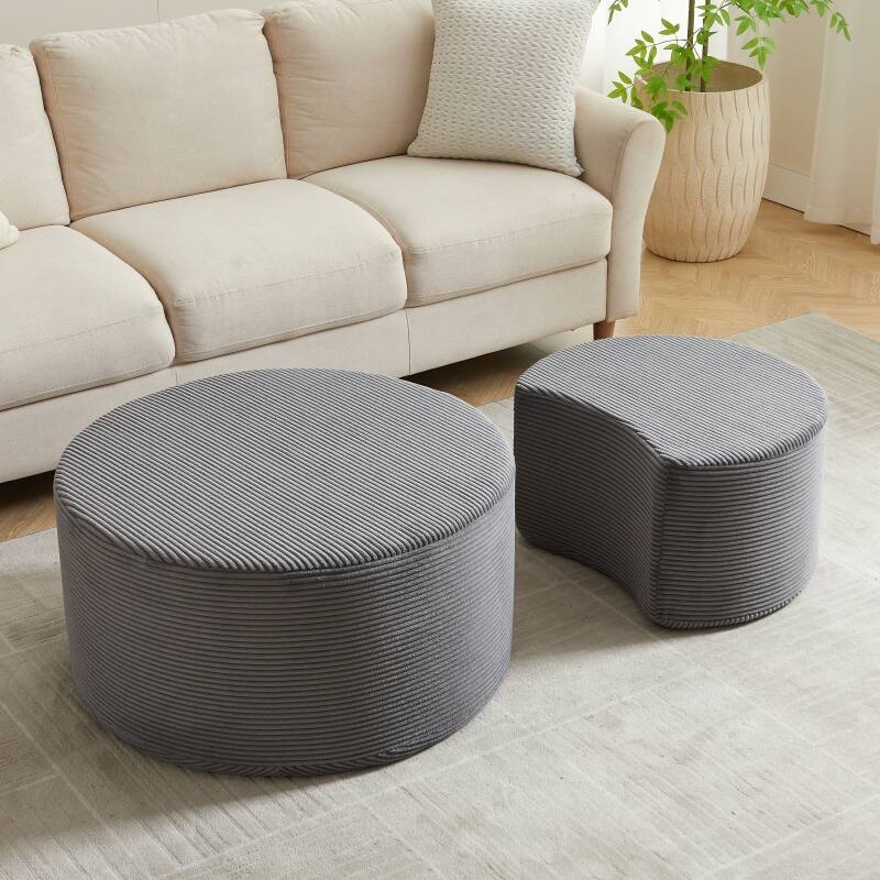 Roomfitters Nesting Ottoman Coffee Table Set of 2, Upholstered Round Foam Tables for Living Room