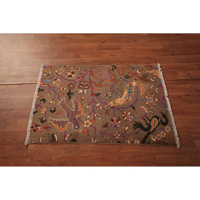 Animals Design Kazak Foyer Rug Handmade Wool Carpet - 2'0" x 3'0"