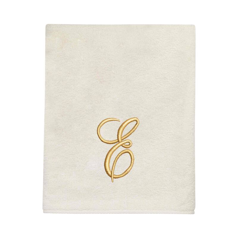 Avanti Linens Ivory/Gold Script Monogram Bath Towel Letter E - Bath Towel