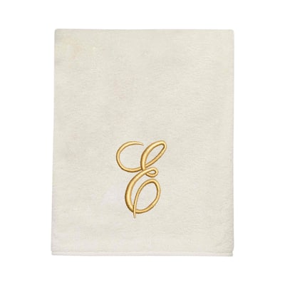 Avanti Linens Ivory/Gold Script Monogram Bath Towel Letter E - Bath Towel