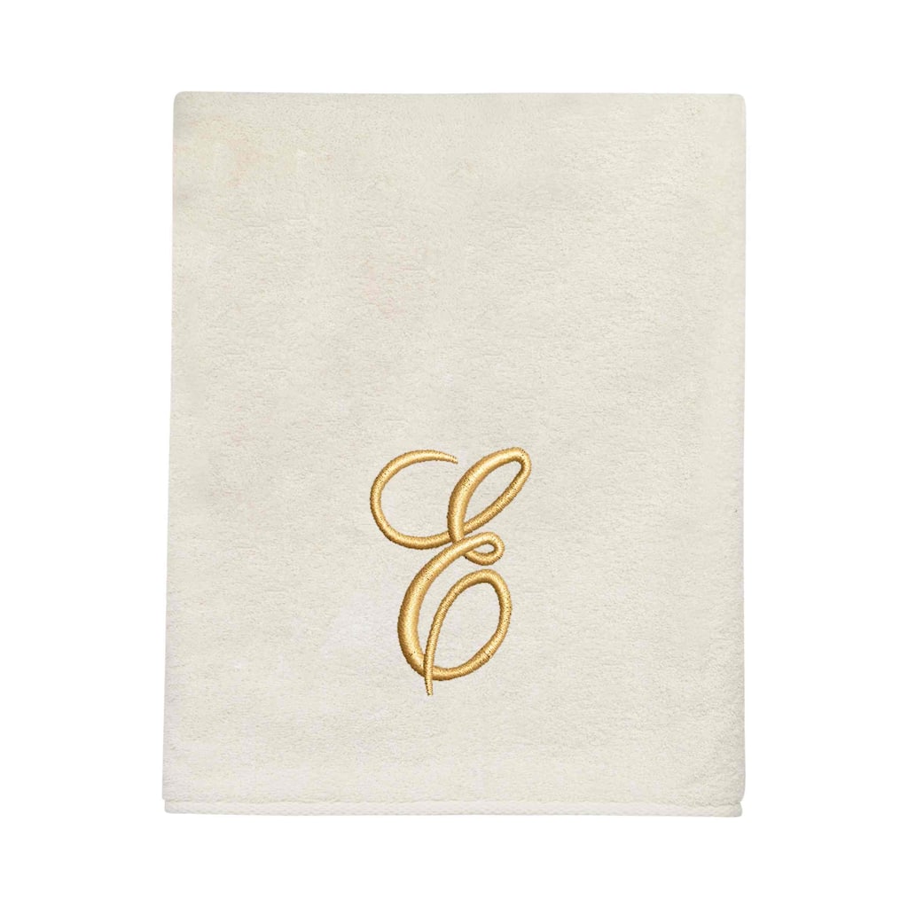 Avanti Ivory with Gold Script Monogram Bath Towel Letter E - Bath Towel