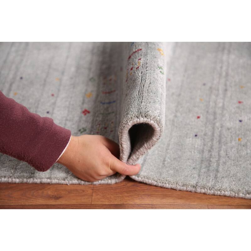 Gabbeh Oriental Square Area Rug Handmade Silk Carpet - 7'9" x 8'2"