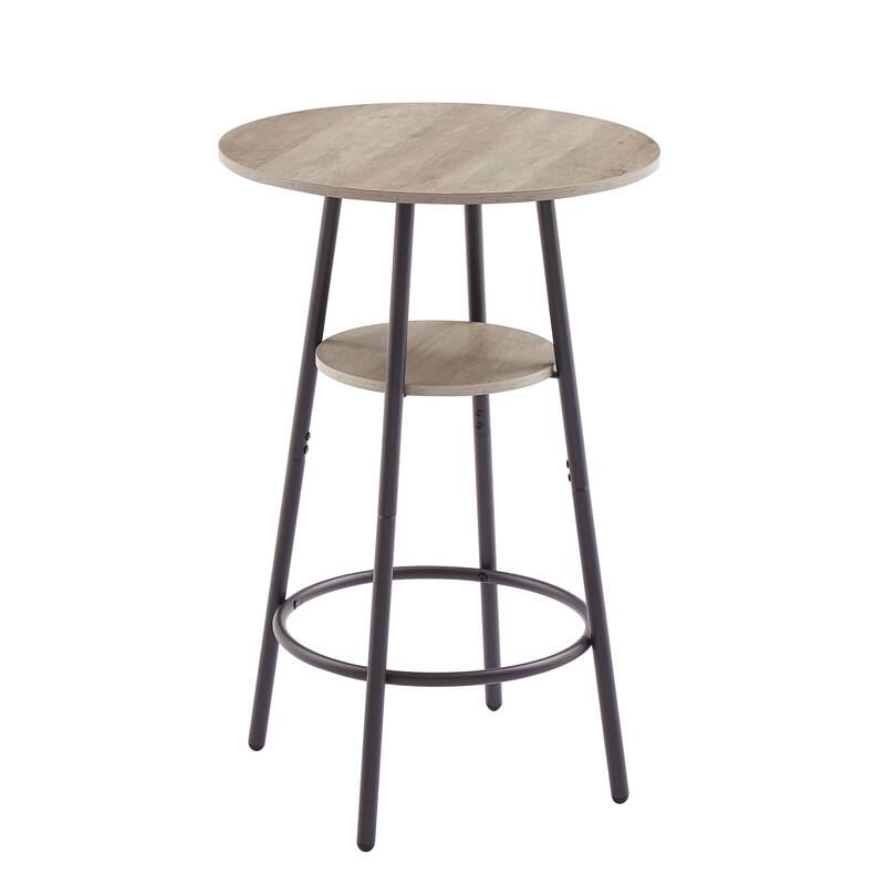Minimalist Style 3-Piece Dining Table Set with 2 Bar Stools Round Table with Shelves,Grey