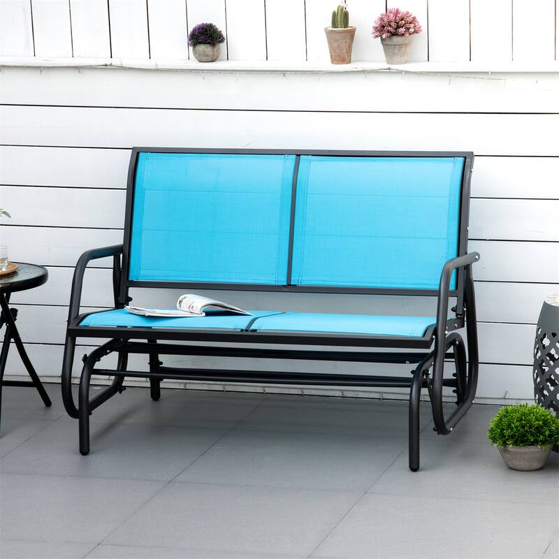 Blue Steel Double Seat Glider with Breathable Outdoor Sling Fabric - 47.25" L x 27.5" W x 33.5" H