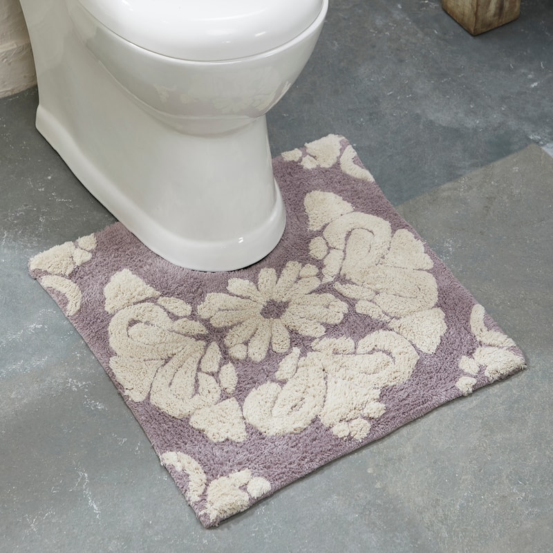 Better Trends Medallion Collection 100% Cotton 3-Pc Set Bathroom Rugs-Soft & Super Absorbent, Non-Skid Latex, Machine Washable - 3 Piece Set (20" x 20" | 21" x 34" | 20" x 60") - Gray & Natural