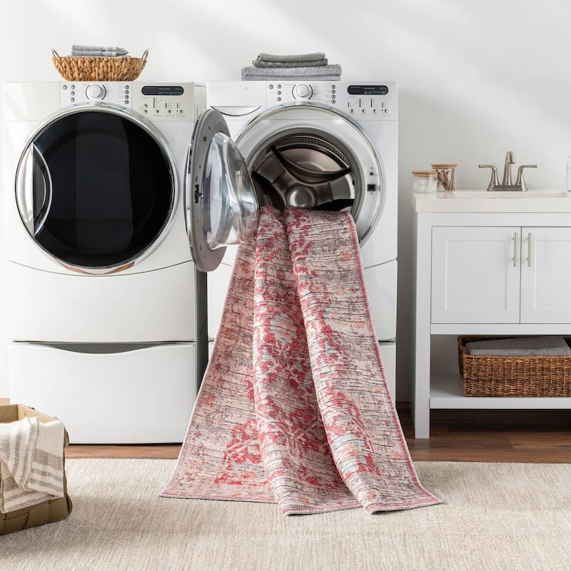 Livabliss Nolita Floral Border Machine Washable Area Rug
