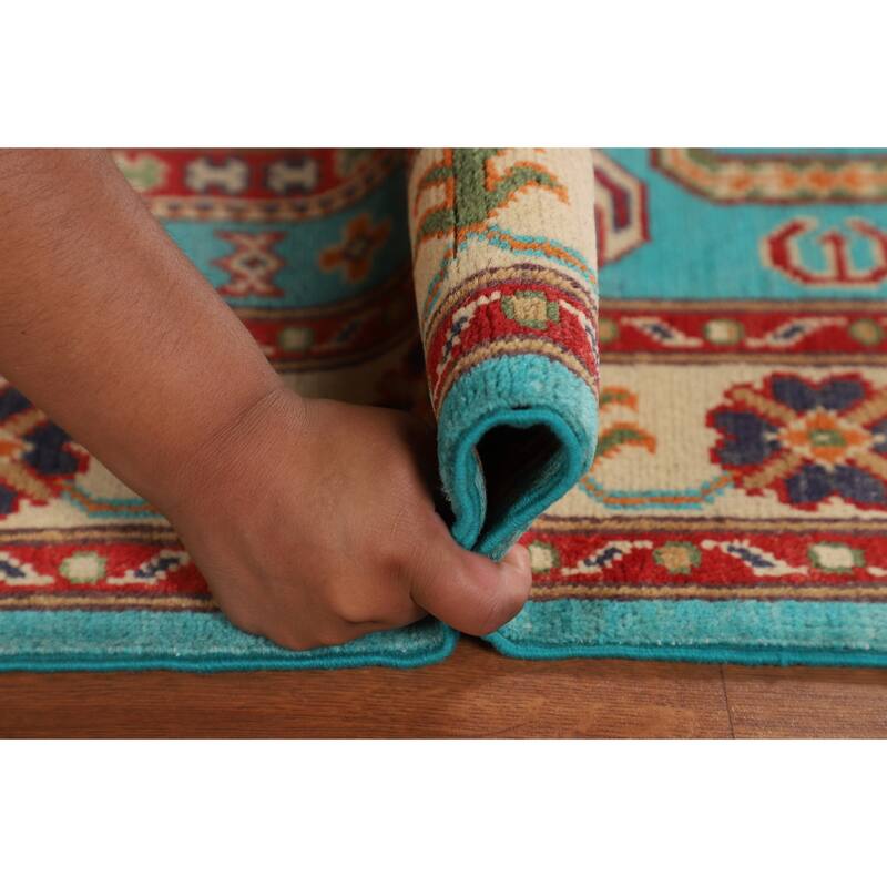 Turquoise Blue Kazak Oriental Accent Rug Handmade Wool Carpet - 3'3" x 4'11"