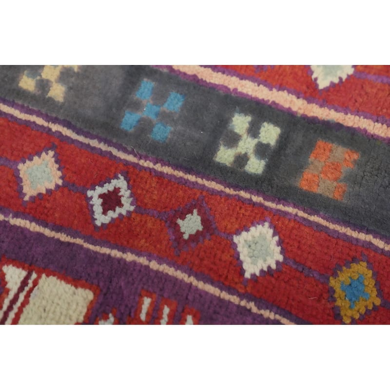 Hand Knotted Oriental 100% Wool Carpet Traditional Geometric Purples Tabriz Runner Rug - 9' 4'' X 4' 1''