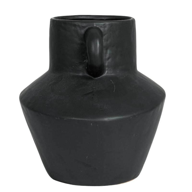 Stoneware Vase with Reactive Glaze Finish and Vertical Handles