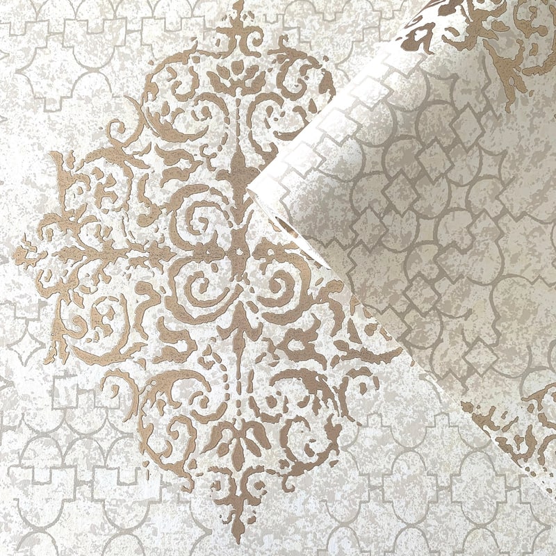 Galerie Wallcoverings Lustre Collection Embossed Damask Non-woven Metallic Wallpaper Roll