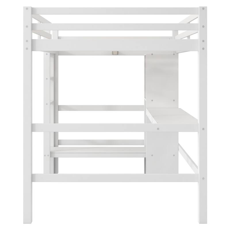 Full Size Loft Bed with Storage Shelves and Desk, Multi-functional Kids Bed Frame with Open Bookcase