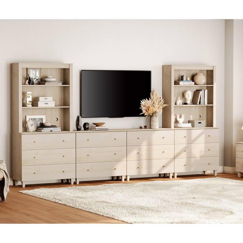 WAMPAT Modern Entertainment Center with Bookshelves for 75" TVs