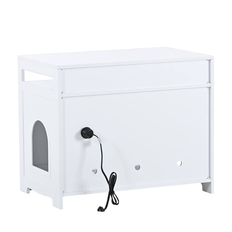Litter Box Enclosure, Cat Litter Box Furniture with Hidden Plug, 2 Doors, Indoor Cat Washroom Storage Bench Side Table Cat House