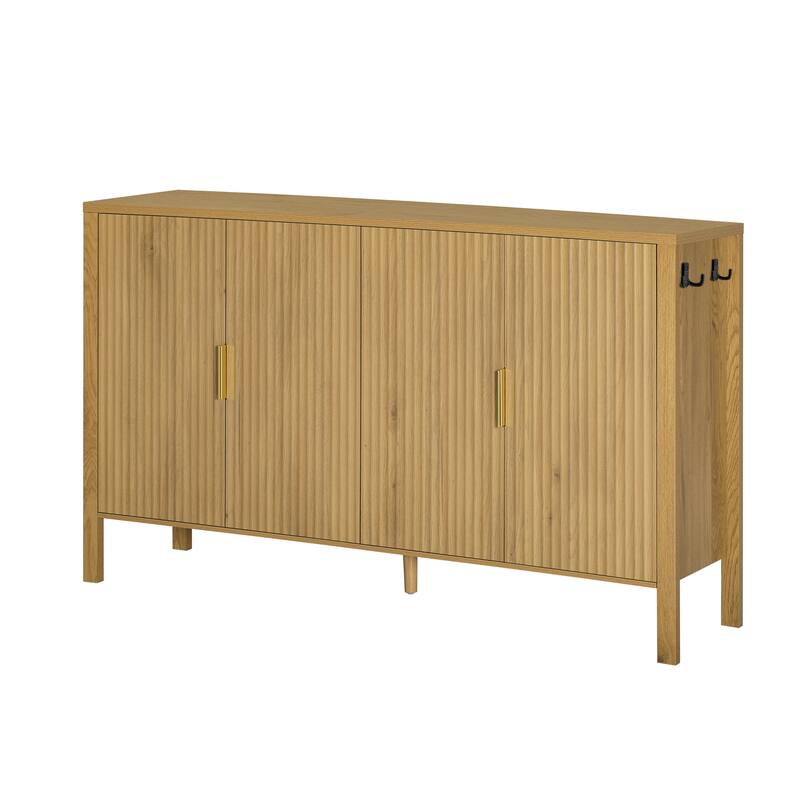 Carl Modern 4 Doors Stripe Door Storage Cabinet with Hooks and Adjustable Shelves