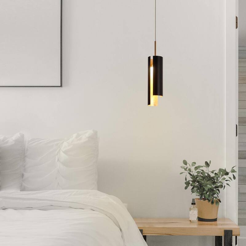 1-Light Modern LED Black Gold Kitchen Island Pendant Lights for Dining Room - 3.5" D x 14.5" H