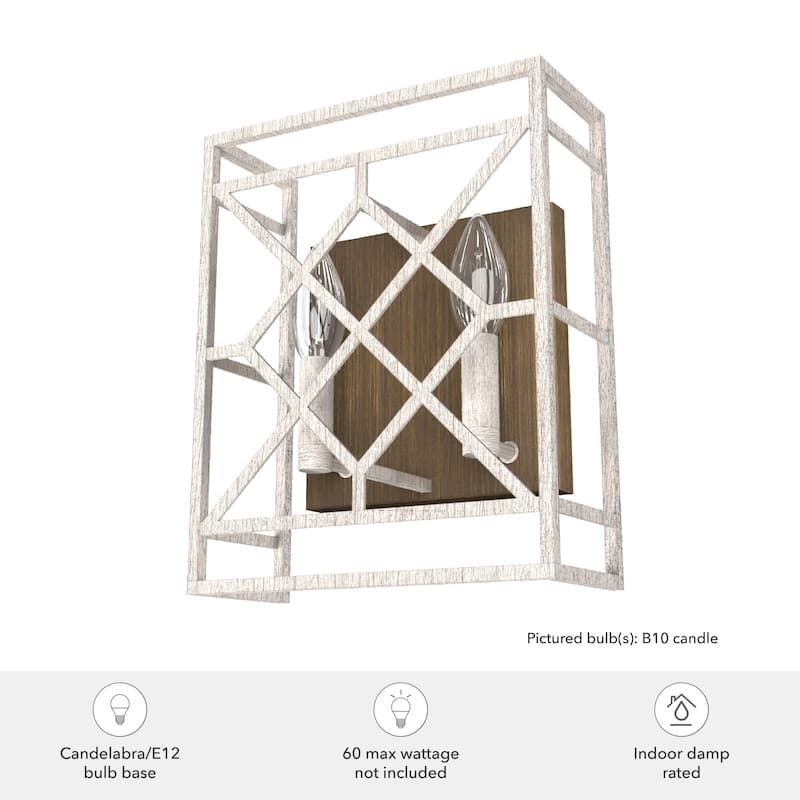 Hunter Langwood 2-Light Wall Sconce - Modern Farmhouse, Shabby Chic - Damp Rated - Bathroom, Laundry