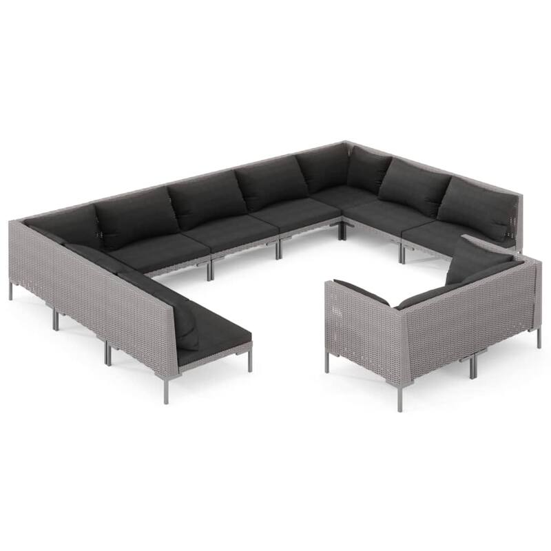 vidaXL Patio Lounge Set Outdoor Sectional Sofa Set Table Poly Rattan Dark Grey - 27.6" x 27.6" x 24"