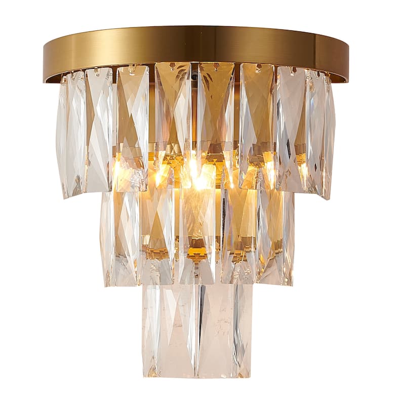 1-Light Satin Brass Wall Sconce With Clear Hanging Crystals