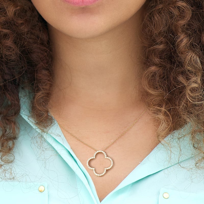 1/6ct - 1ct TDW Diamond 14K Gold Open Clover Pendant Necklace for Women