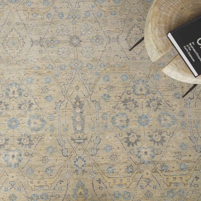 EXQUISITE RUGS Harper Hand-knotted New Zealand Wool Beige/Light Blue Area Rug.