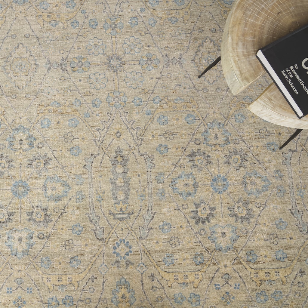 EXQUISITE RUGS Harper Hand-knotted New Zealand Wool Beige/Light Blue Area Rug.