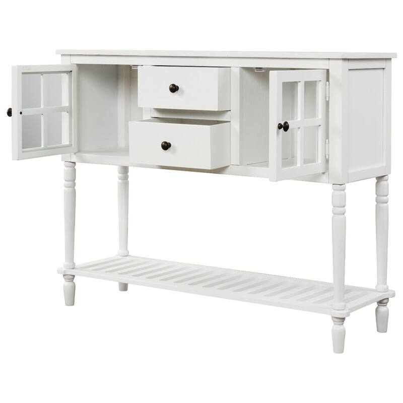 Farmhouse Sideboard with Glass Cabinets & Drawers - Rustic Console Table for Dining Room & Living Room