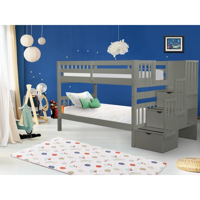 Taylor & Olive Trillium Twin over Twin Stairway Bunk Bed, 3 Steps