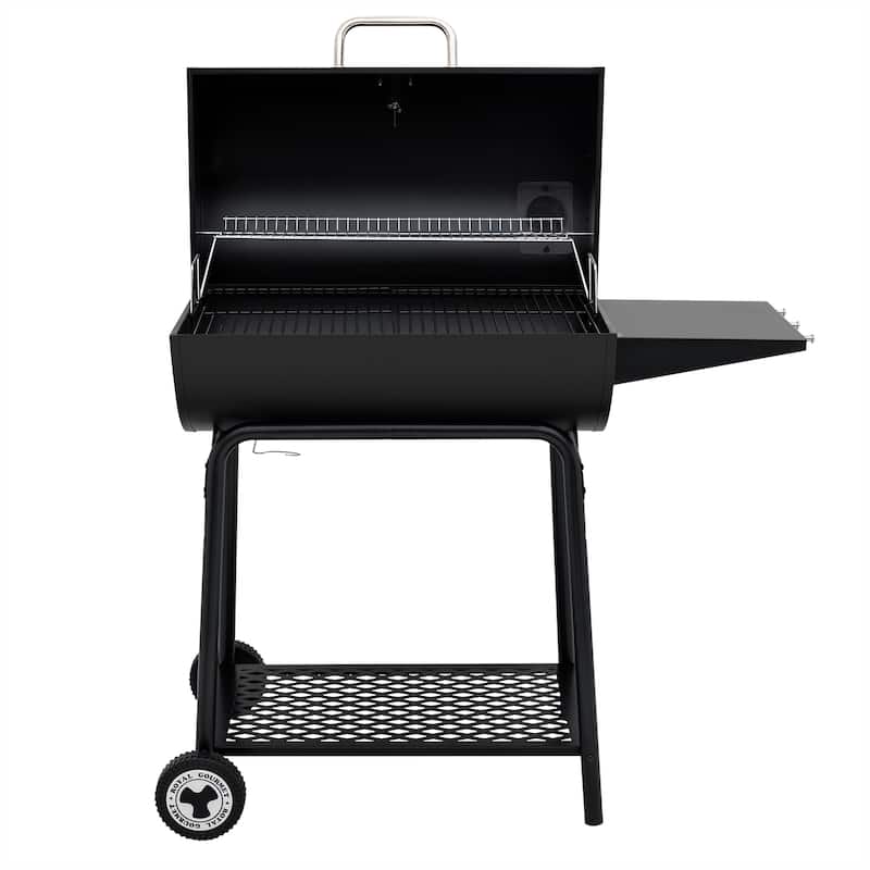 Royal Gourmet 30-Inch Barrel Charcoal Grill with Side Table, Black