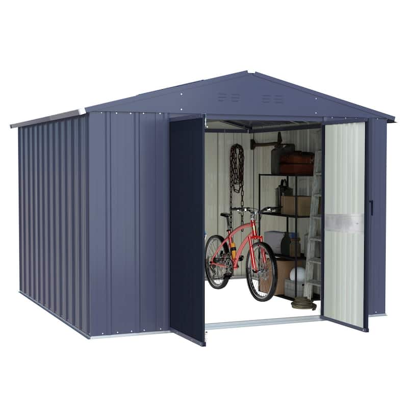 VEIKOUS Outdoor Metal Storage Shed with Lockable Door and Air Vents for Garden