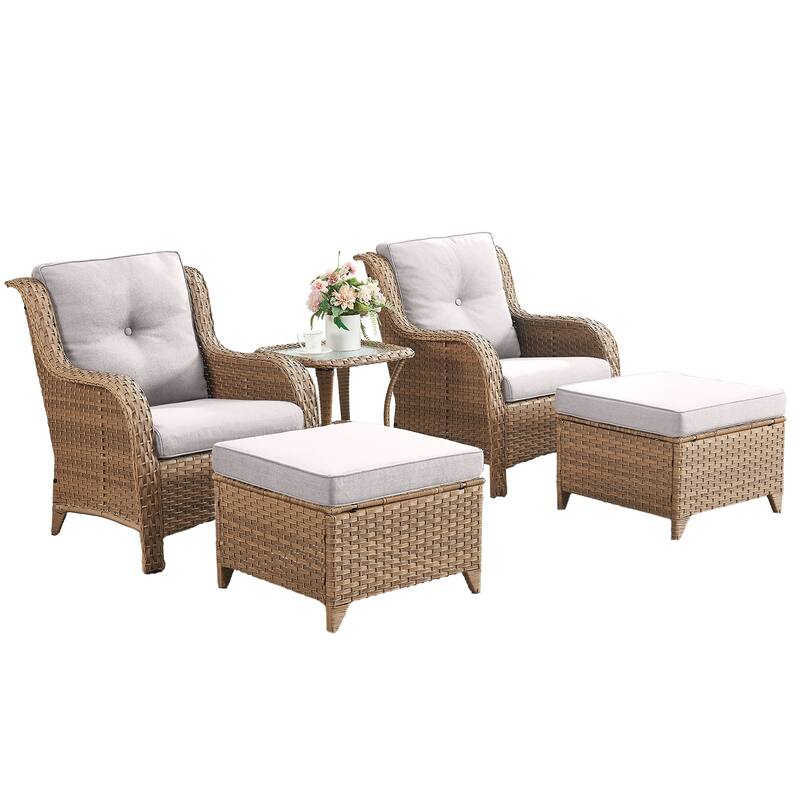 Pocassy 5-Piece Patio Furniture Wicker Chairs with Ottomans & Table
