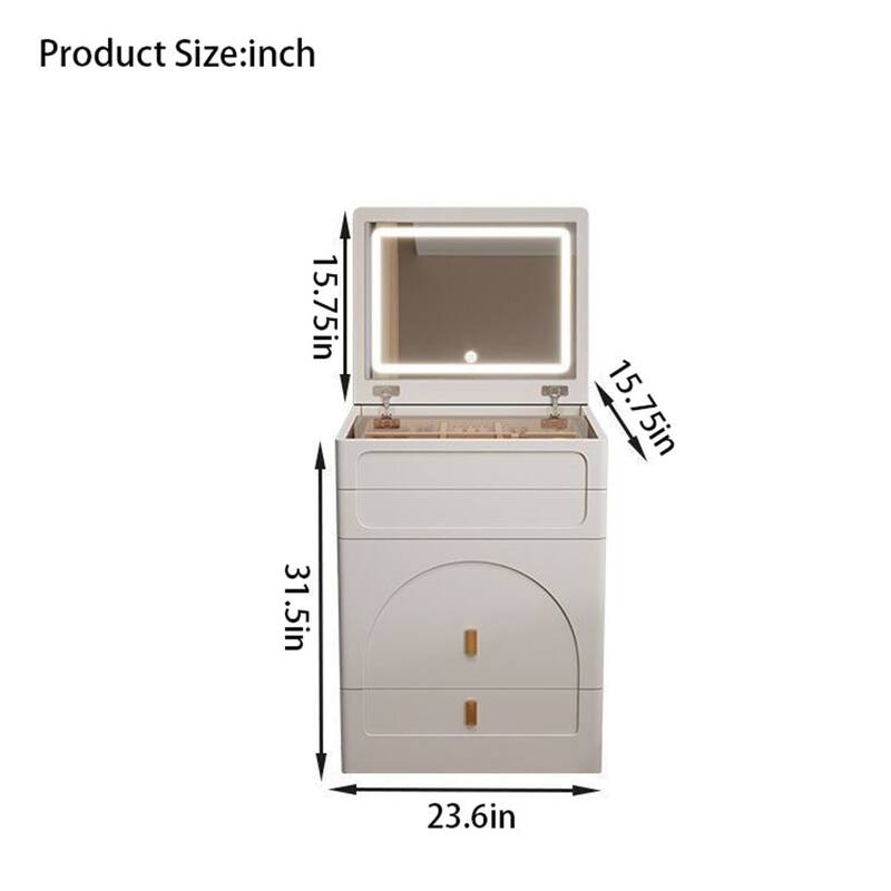 White MDF 3-in-1 Dressing Table with Flip Mirror Glass Top and 3 Drawers and Lighted Vanity Set - 23.6”L x 15.75”W x 31.5”H