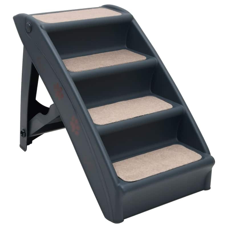 vidaXL Folding 4-Step Dog Stairs Dark Gray