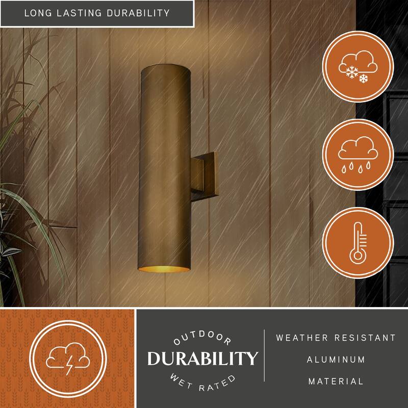 Chiasso 2-Light Modern Outdoor Wall Sconce, Rust-Resistant Aluminum Cylinder Shade, Up Down Lighting, Exterior Lantern