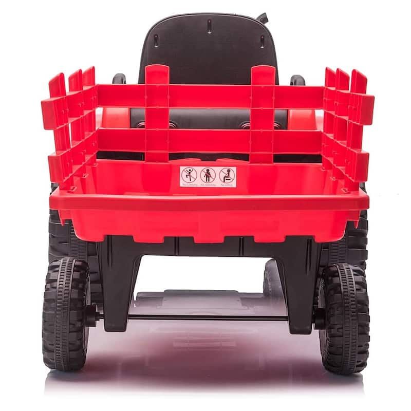 12V Electric Kids Ride On Tractor with Trailer for Boys & Girls Ages 3-6, Red