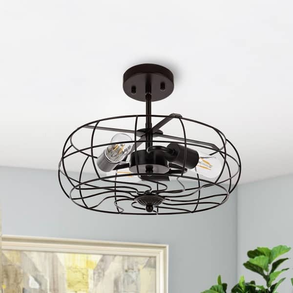 slide 2 of 18, GetLedel 15-inch Farmhouse 3-Light Caged Semi Flush Mount Ceiling Light