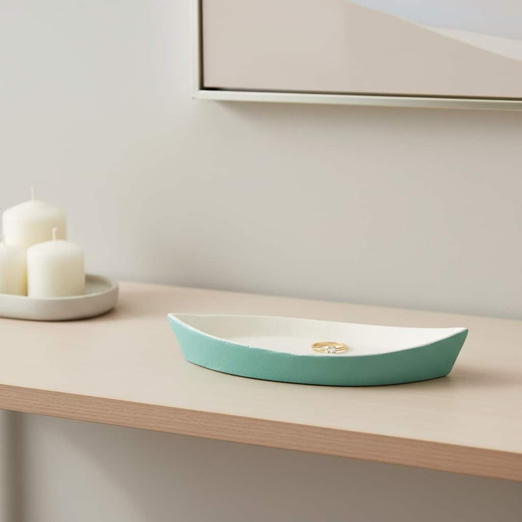 HomeRoots 10" Aqua And White Cast Iron Oval Boat Shaped Tray - 9.75 in. x 1.25 in. x 4.25 in.