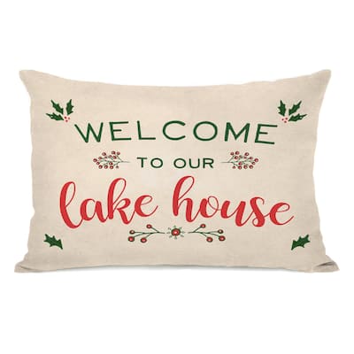 Welcome To Our Lake House - Tan Lumbar Pillow