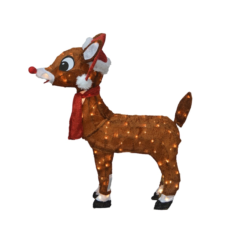 24" Rudolph 3D Pre-lit LED Yard Art Rudolph with Santa Hat and Scarf